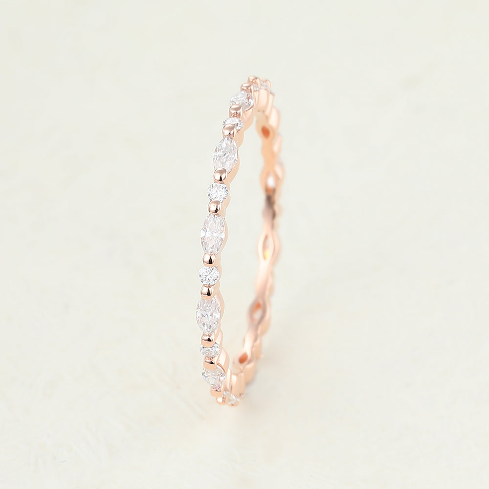 0.6 TCW Marquise & Round Full Eternity Moissanite Wedding Band
