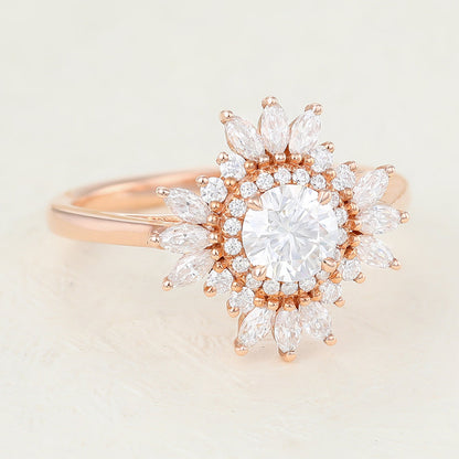 0.41 CT Round Shaped Moissanite Engagement Ring In Cluster Design