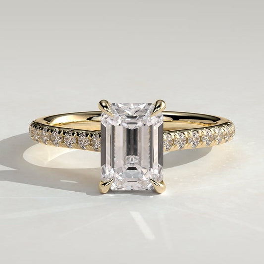2 CT Emerald Pave Moissanite Engagement Ring
