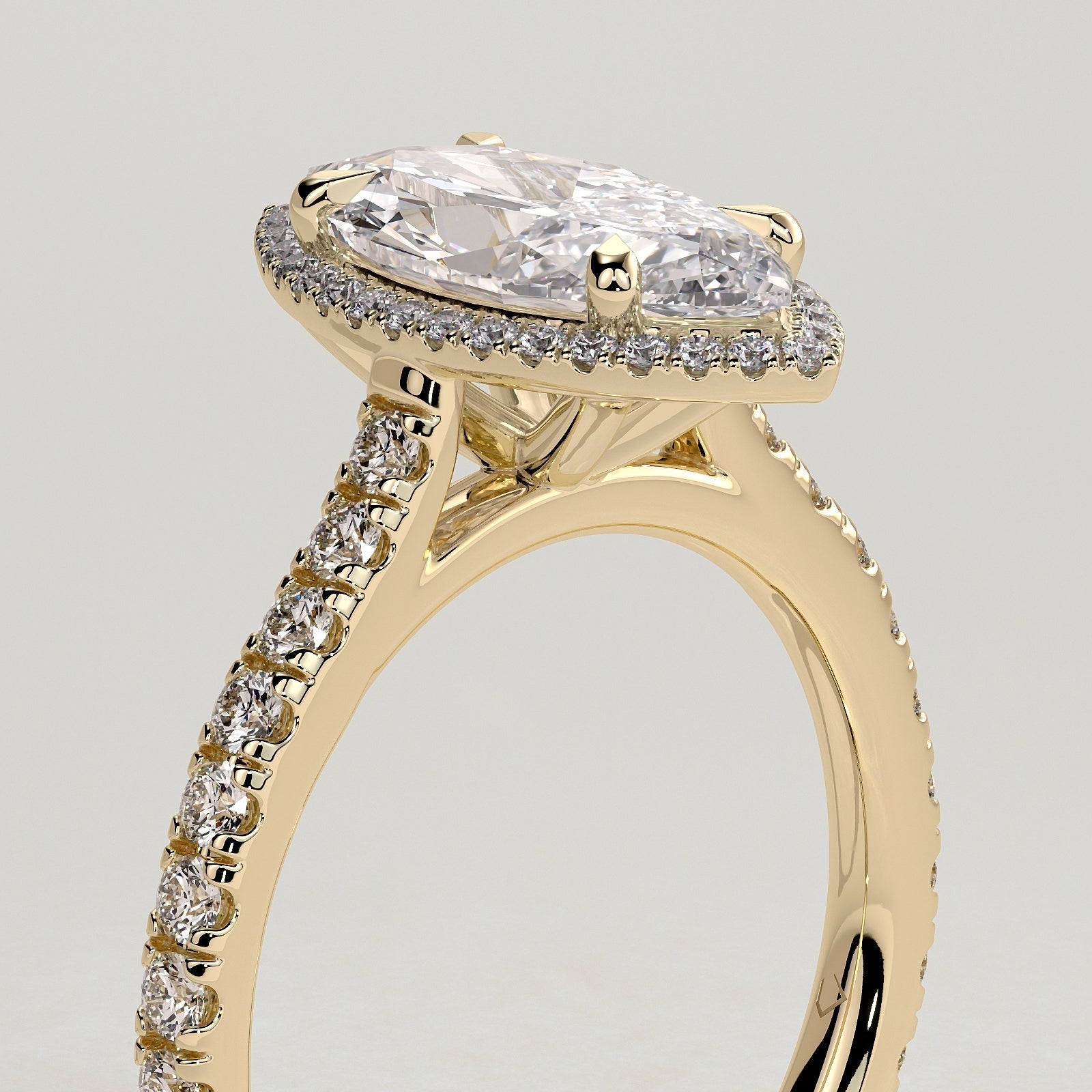 2 CT Marquise Halo & Pave Moissanite Engagement Ring