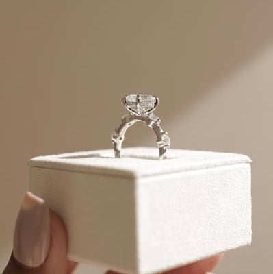 2 CT Oval Hidden Halo & Dainty Pave Moissanite Engagement Ring