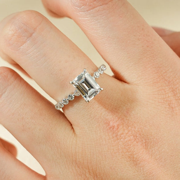 2.0 CT Emerald Pave Moissanite Engagement Ring