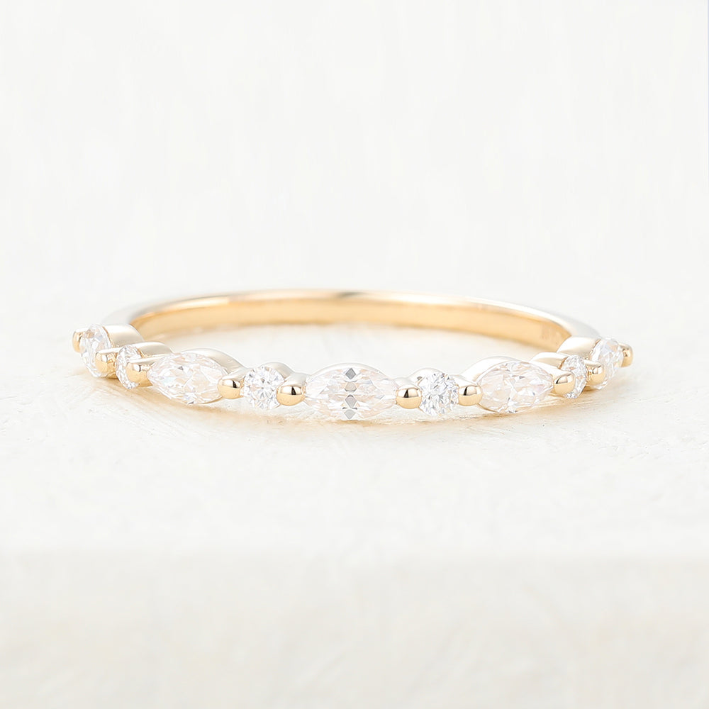 0.44 TCW Marquise & Round Shaped Moissanite Half Eternity Wedding Band