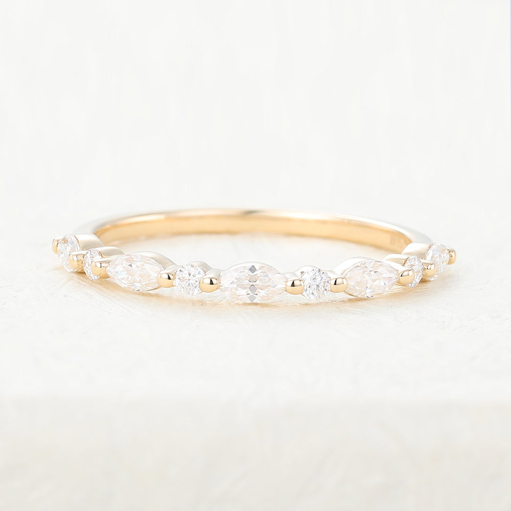 0.44 TCW Marquise & Round Half Eternity Moissanite Wedding Band