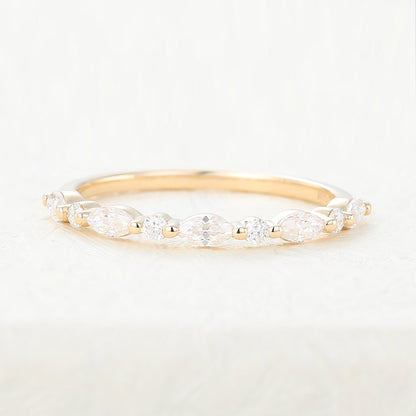 0.44 TCW Marquise & Round Half Eternity Moissanite Wedding Band