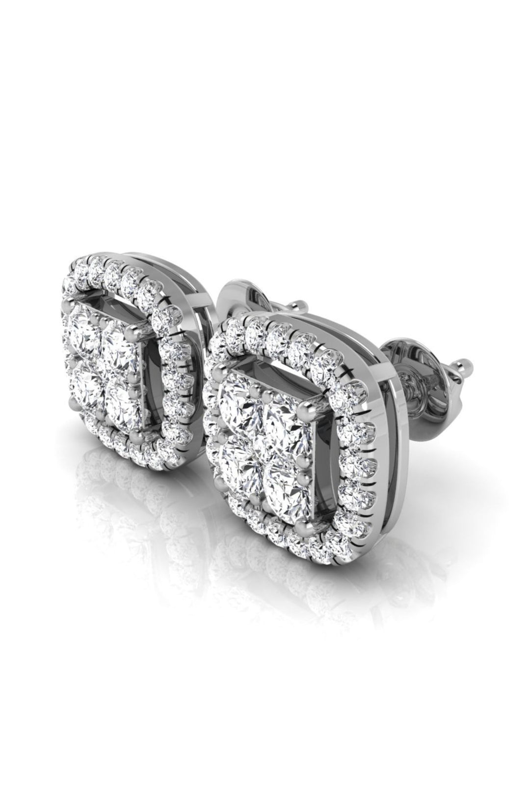 1.10 TCW Princess Cut Halo Stud Moissanite Earrings