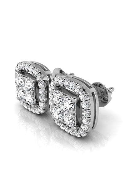 1.10 TCW Princess Cut Halo Stud Moissanite Earrings