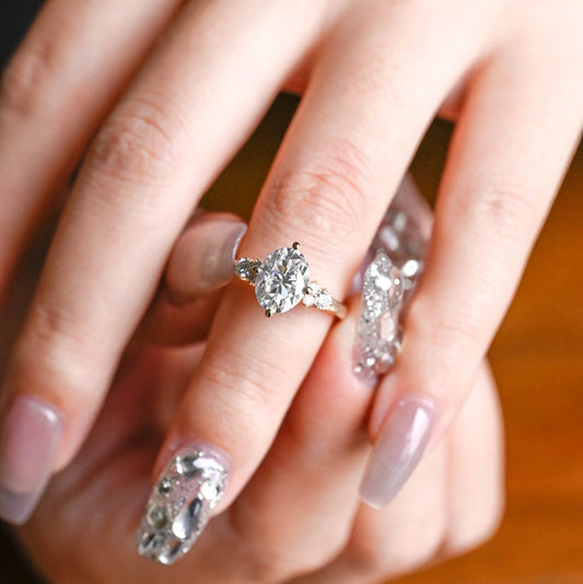 2.0 CT Oval Cluster Moissanite Engagement Ring