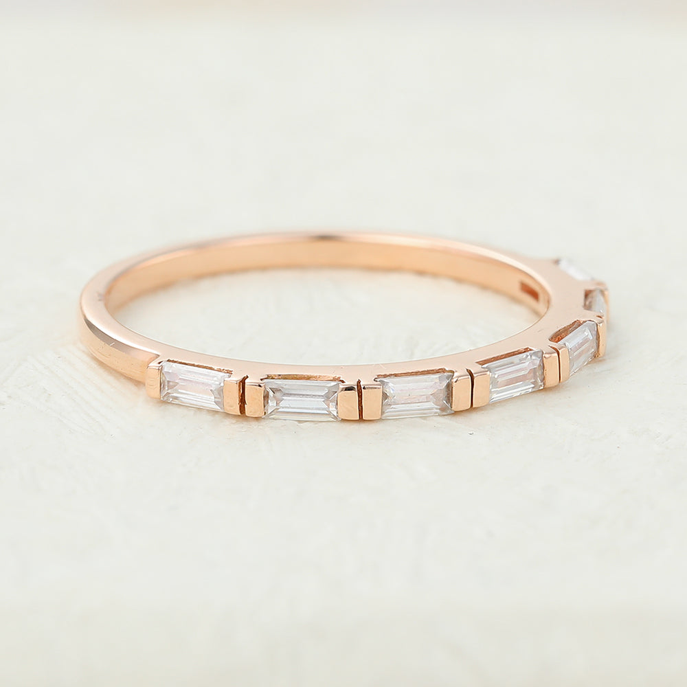 0.42 TCW Baguette Half Eternity Moissanite Wedding Band