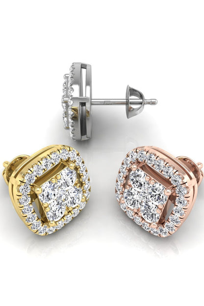 1.10 TCW Princess Cut Halo Stud Moissanite Earrings
