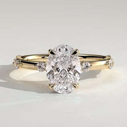 2 CT Oval Hidden Halo & Dainty Pave Moissanite Engagement Ring