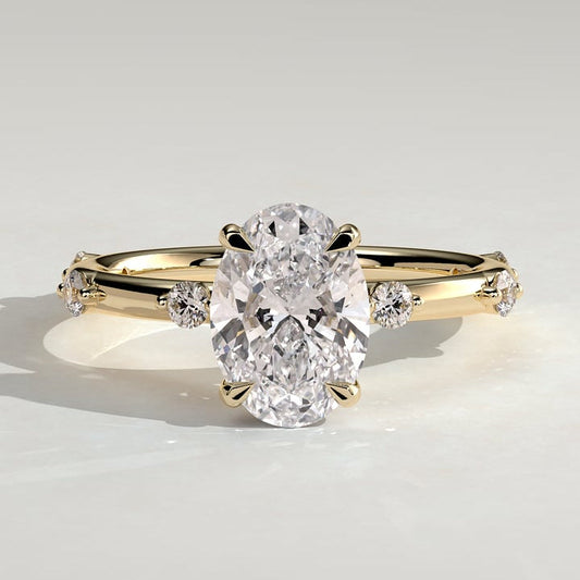 2 CT Oval Hidden Halo & Dainty Pave Moissanite Engagement Ring