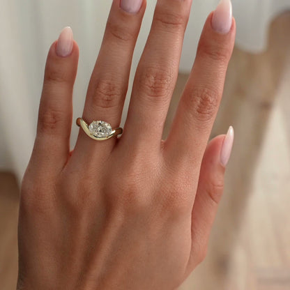 2 CT Oval Solitaire Wave Band Moissanite Engagement Ring
