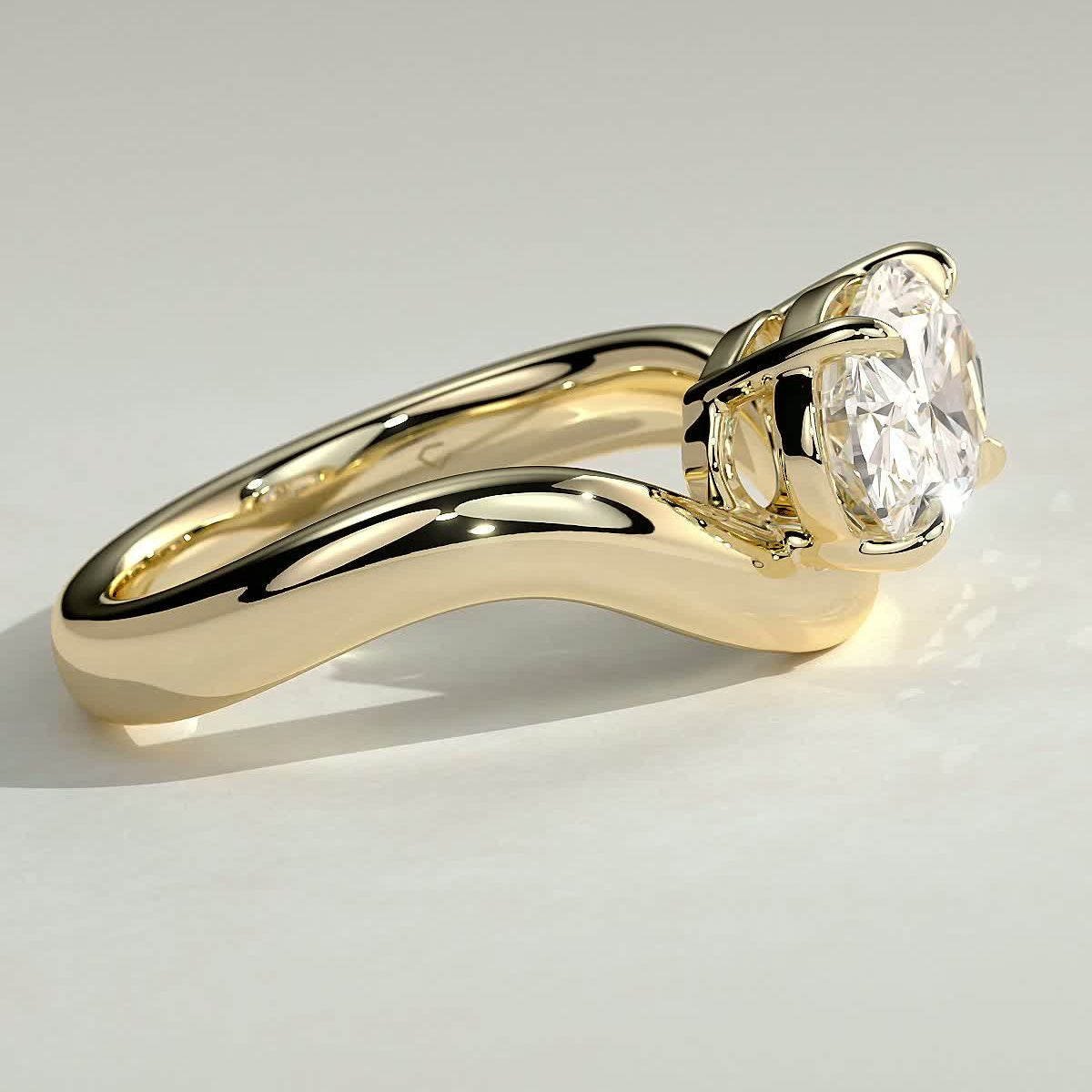 2 CT Oval Solitaire Wave Band Moissanite Engagement Ring