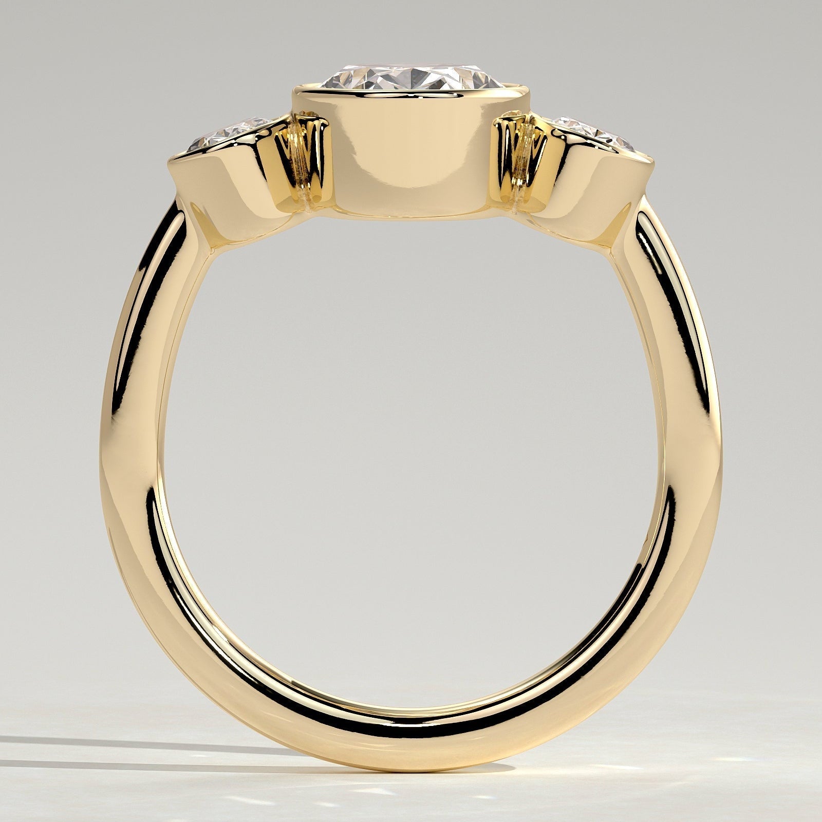 2 CT Oval Trilogy Three Stone Bezel Moissanite Engagement Ring