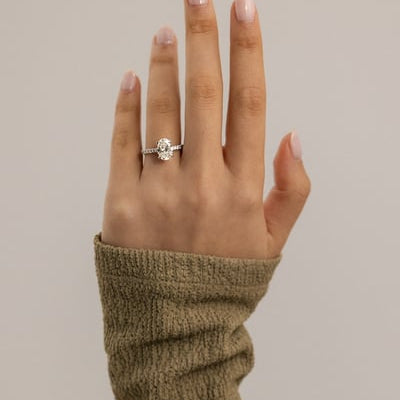 2 CT Oval Hidden Halo & Pave Moissanite Engagement Ring