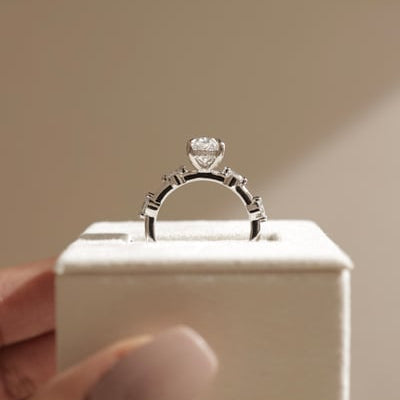 2 CT Oval Hidden Halo & Dainty Pave Moissanite Engagement Ring