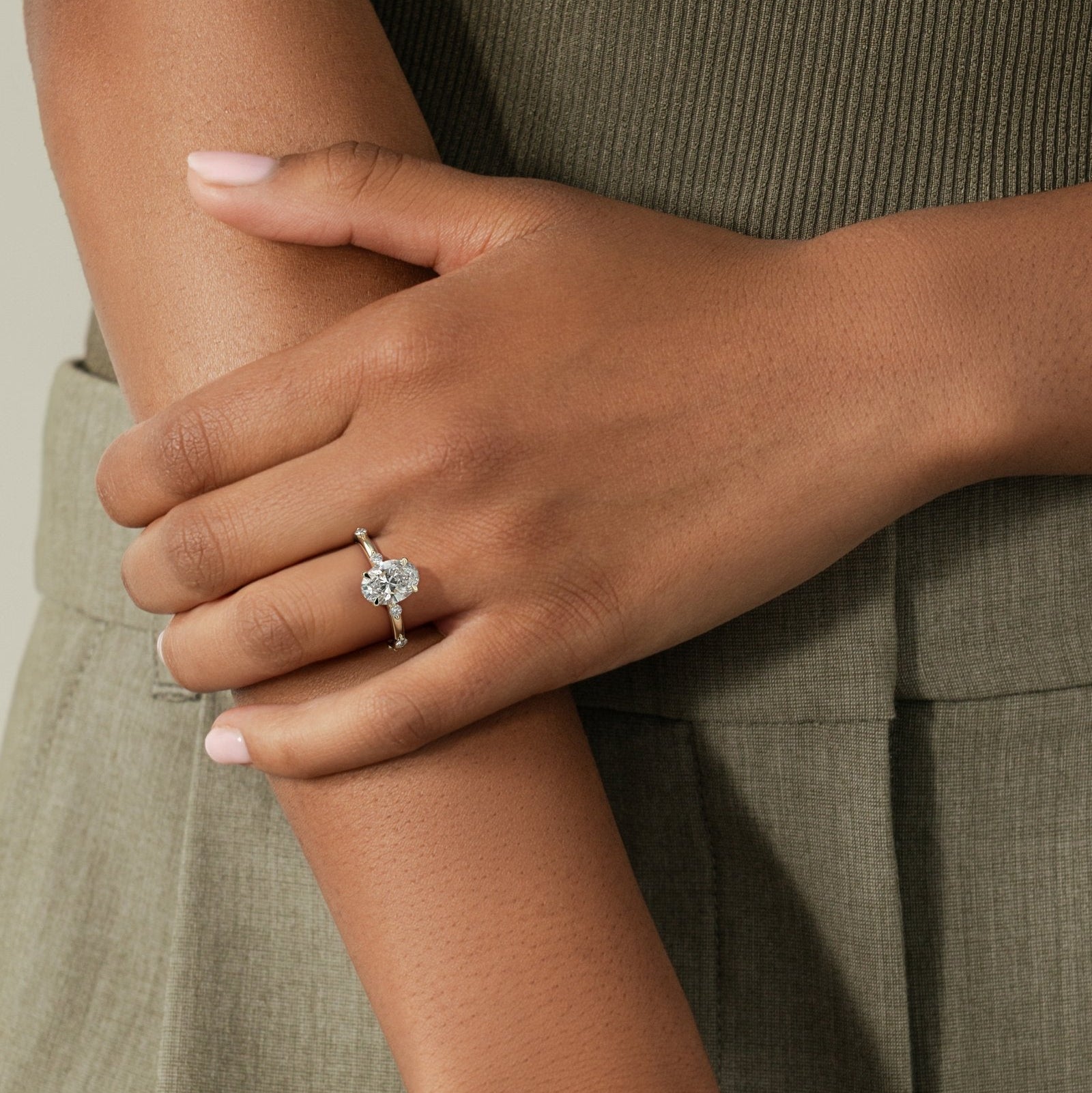2 CT Oval Hidden Halo & Dainty Pave Moissanite Engagement Ring