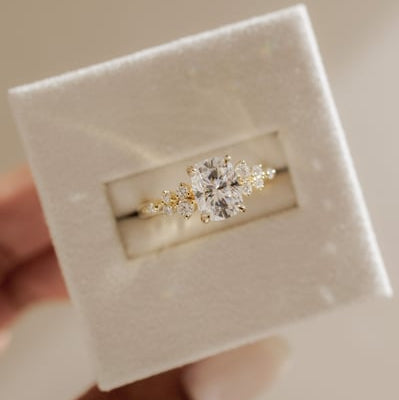 2 CT Elongated Cushion Cluster Moissanite Engagement Ring