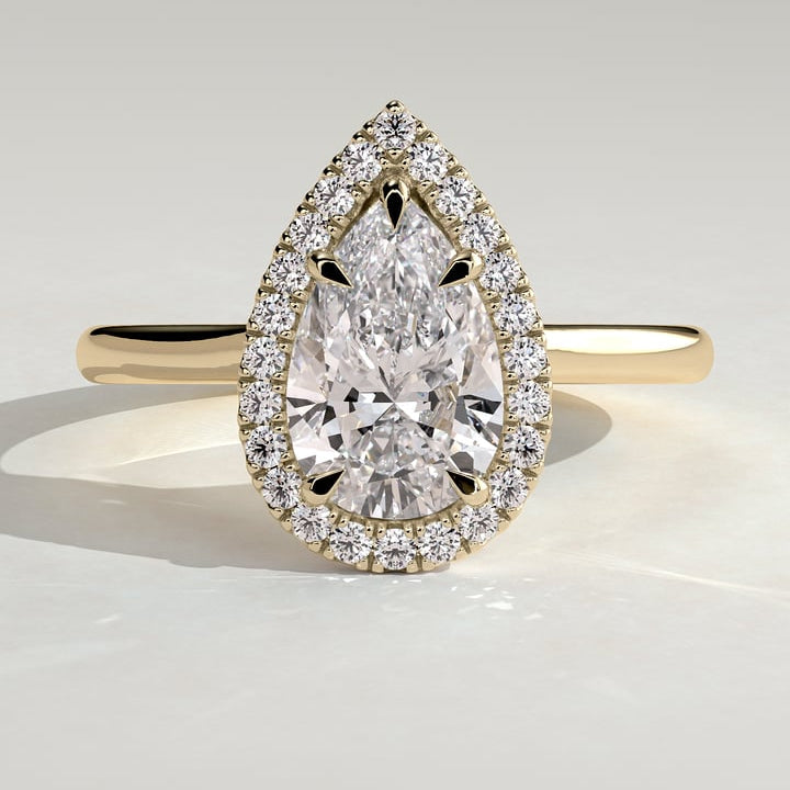 2 CT Pear Halo Moissanite Engagement Ring