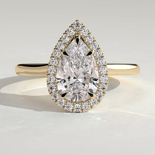 2 CT Pear Halo Moissanite Engagement Ring
