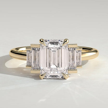 2 CT Emerald Three Stone Moissanite Engagement Ring