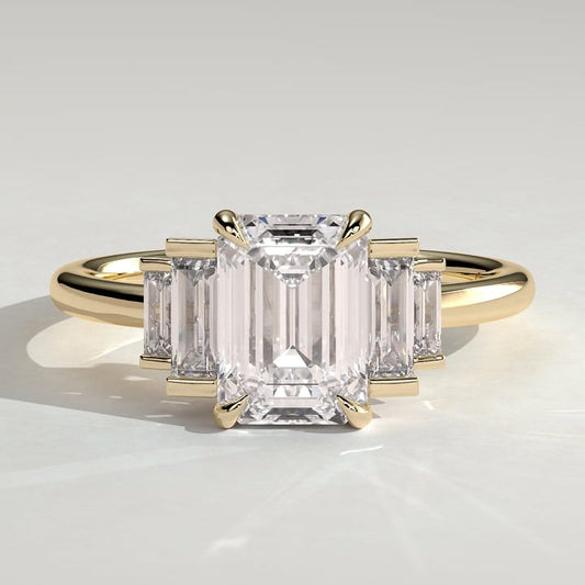 2 CT Emerald Three Stone Moissanite Engagement Ring