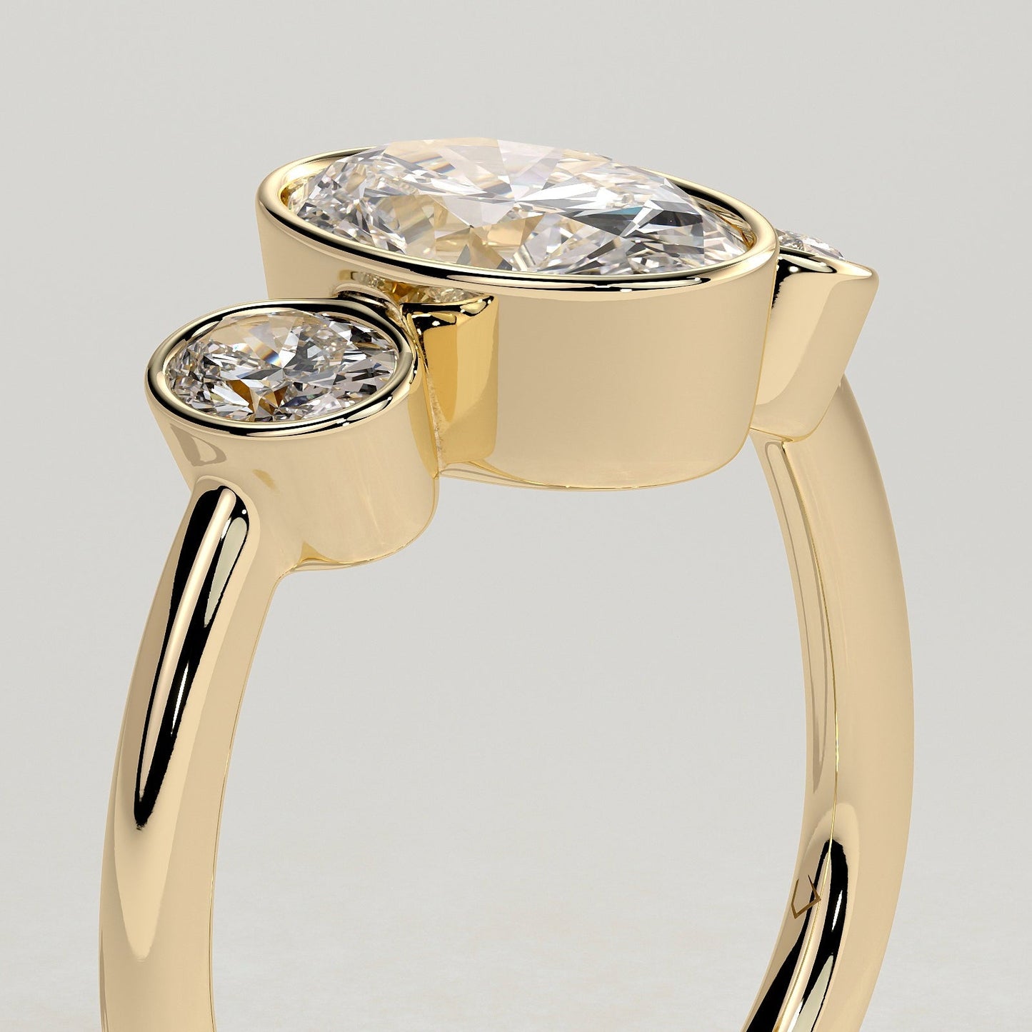2 CT Oval Trilogy Three Stone Bezel Moissanite Engagement Ring