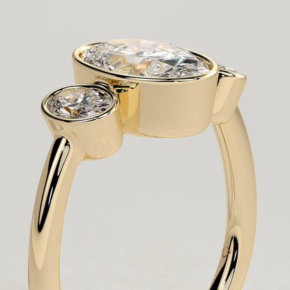 2 CT Oval Trilogy Three Stone Bezel Moissanite Engagement Ring