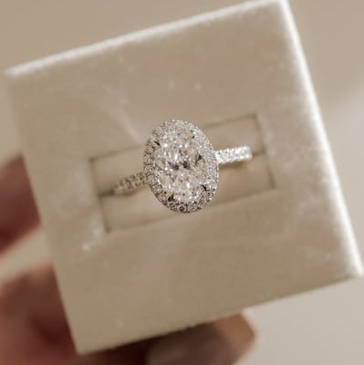 2 CT Oval Halo & Pave Moissanite Engagement Ring