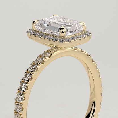 2 CT Emerald Halo & Pave Moissanite Engagement Ring