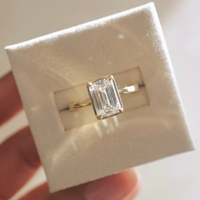 2 CT Emerald Bezel Solitaire Moissanite Engagement Ring