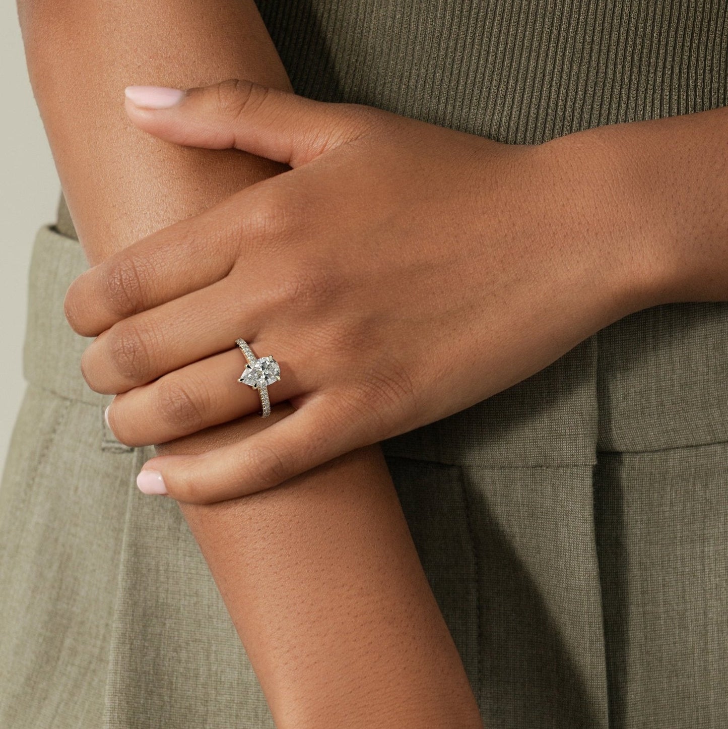 2 CT Pear Pave Moissanite Engagement Ring