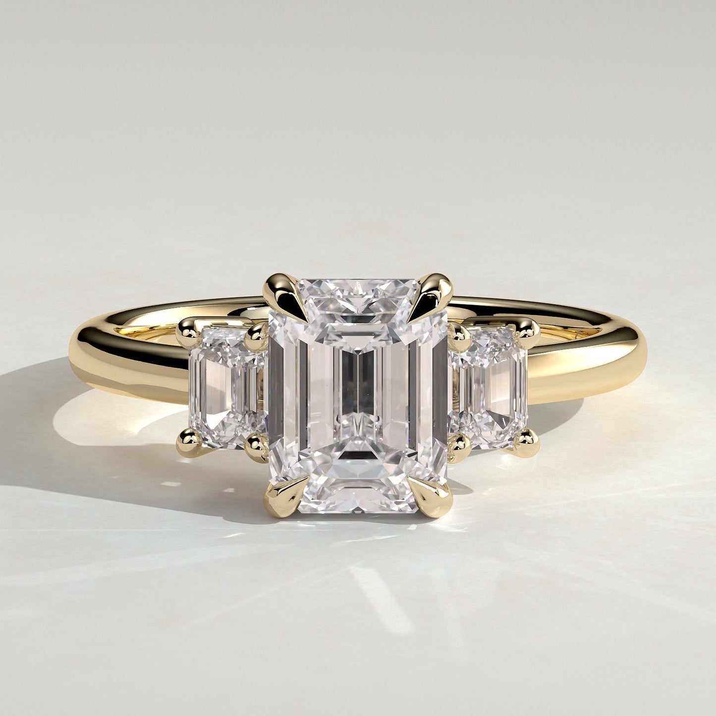 2 CT Emerald Three Stone Moissanite Engagement Ring