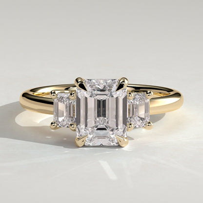 2 CT Emerald Three Stone Moissanite Engagement Ring