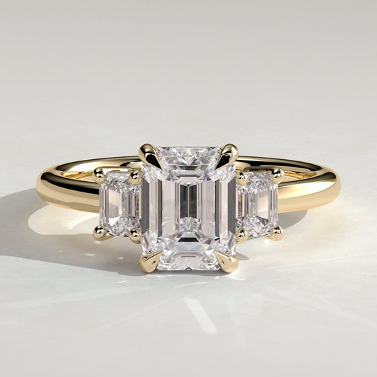 2 CT Emerald Three Stone Moissanite Engagement Ring