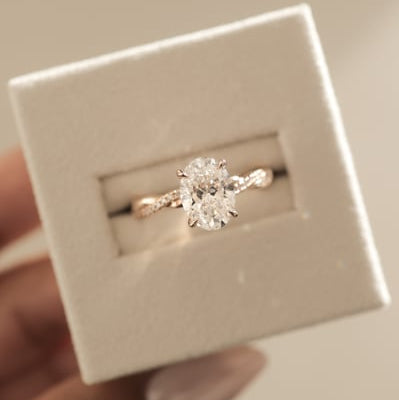 2 CT Oval Twisted Pave Moissanite Engagement Ring