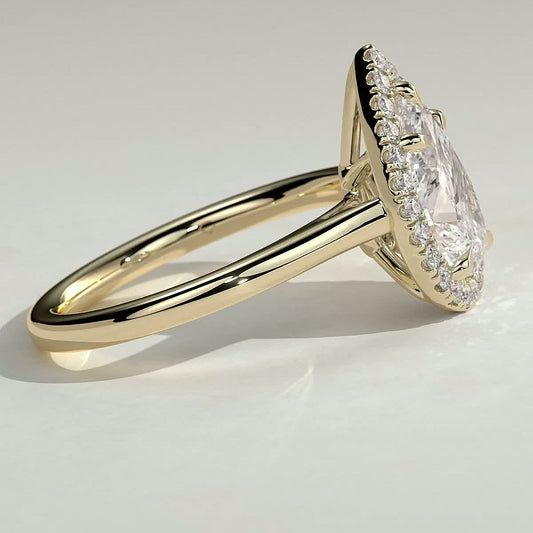 2 CT Pear Halo Moissanite Engagement Ring