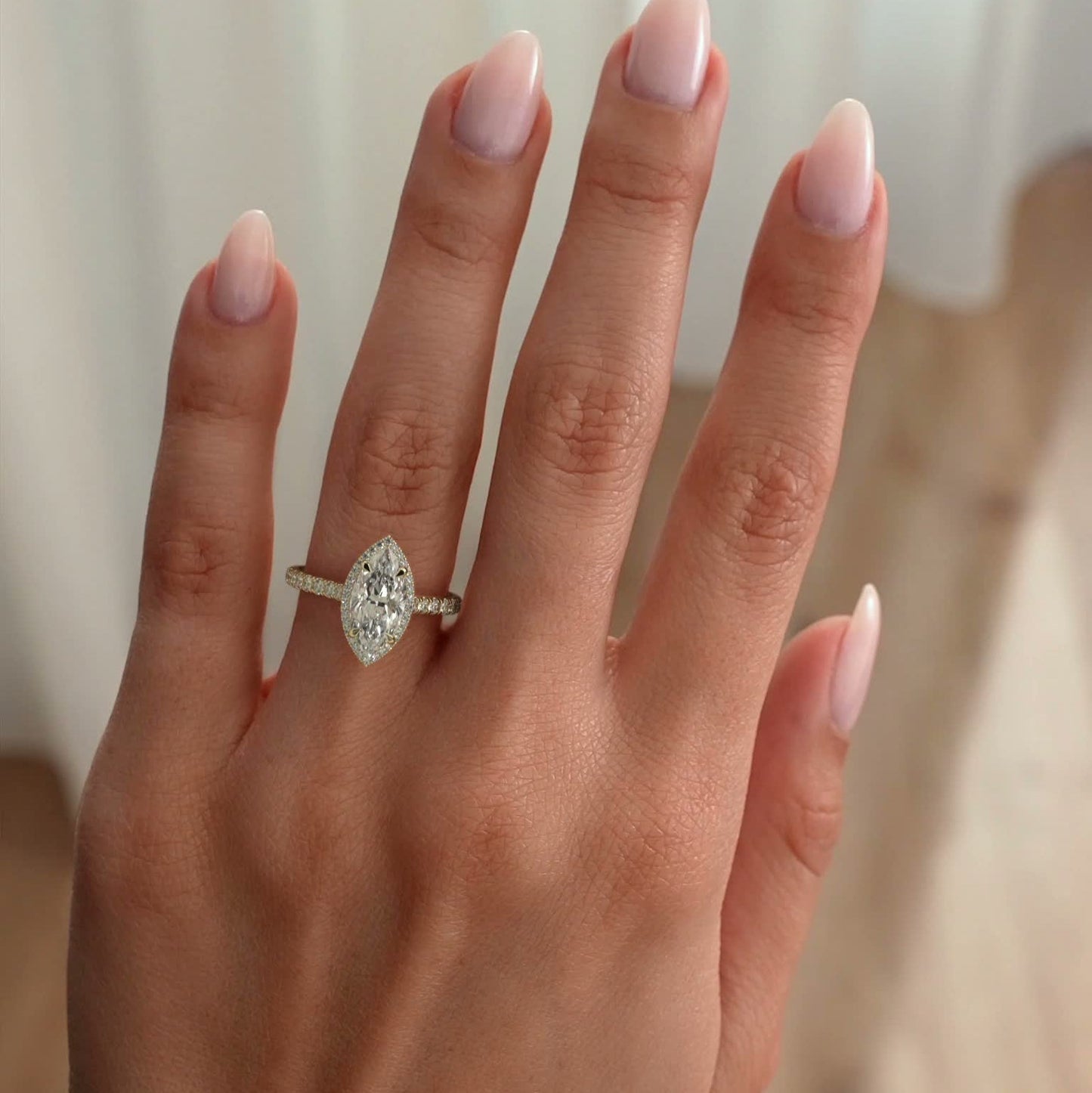 2 CT Marquise Halo & Pave Moissanite Engagement Ring