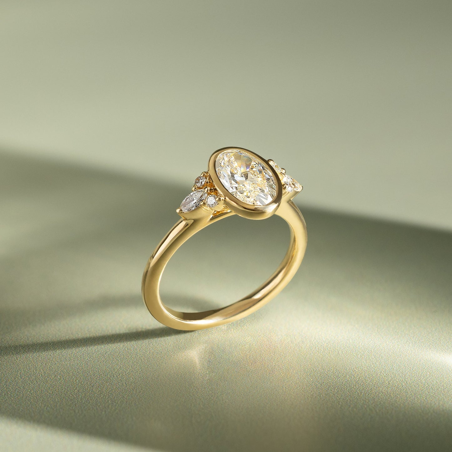 2 CT Oval Bezel Cluster Moissanite Engagement Ring