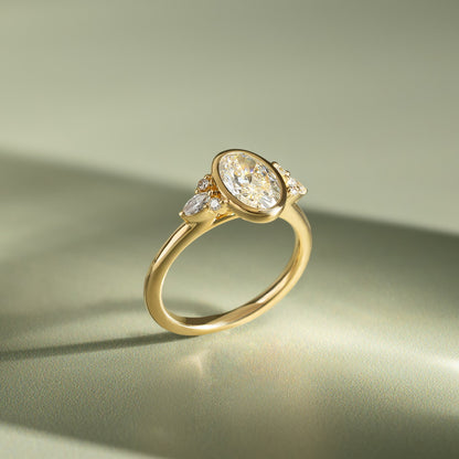 2 CT Oval Bezel Cluster Moissanite Engagement Ring