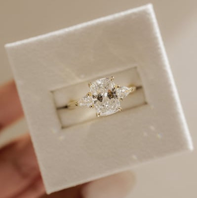 2 CT Elongated Cushion Trilogy Three Stone Moissanite Engagement Ring