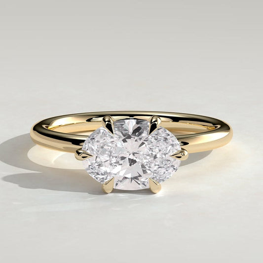 2 CT East West Oval Solitaire Moissanite Engagement Ring