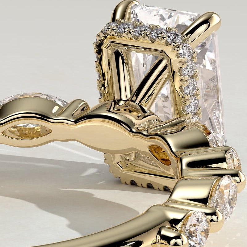 2 CT Radiant Hidden Halo & Pave Moissanite Engagement Ring
