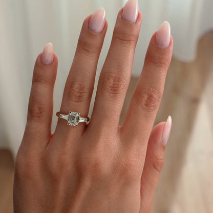 2 CT Emerald Three Stone Moissanite Engagement Ring