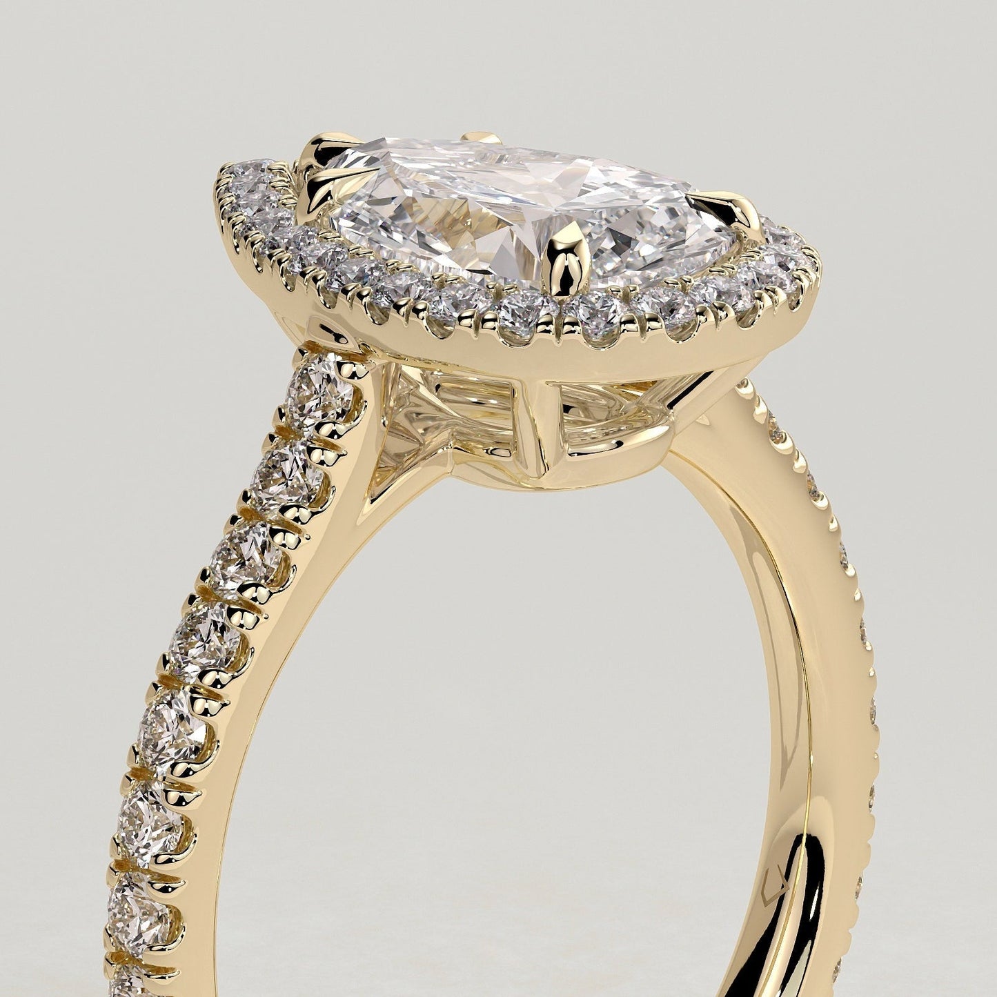 2 CT Pear Halo & Pave Moissanite Engagement Ring