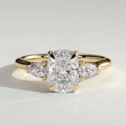 2 CT Elongated Cushion Trilogy Three Stone Moissanite Engagement Ring