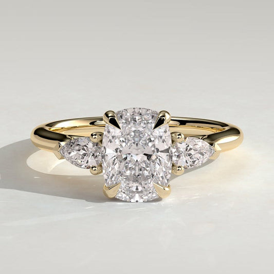 2 CT Elongated Cushion Trilogy Three Stone Moissanite Engagement Ring