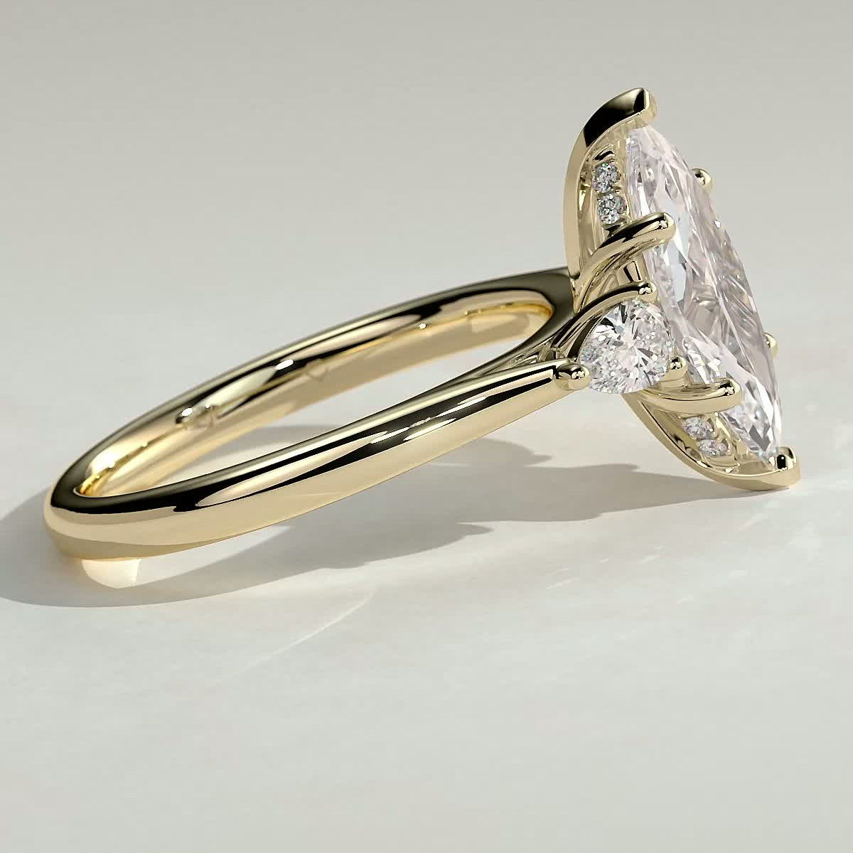 2 CT Marquise Three Stone Hidden Halo Moissanite Engagement Ring