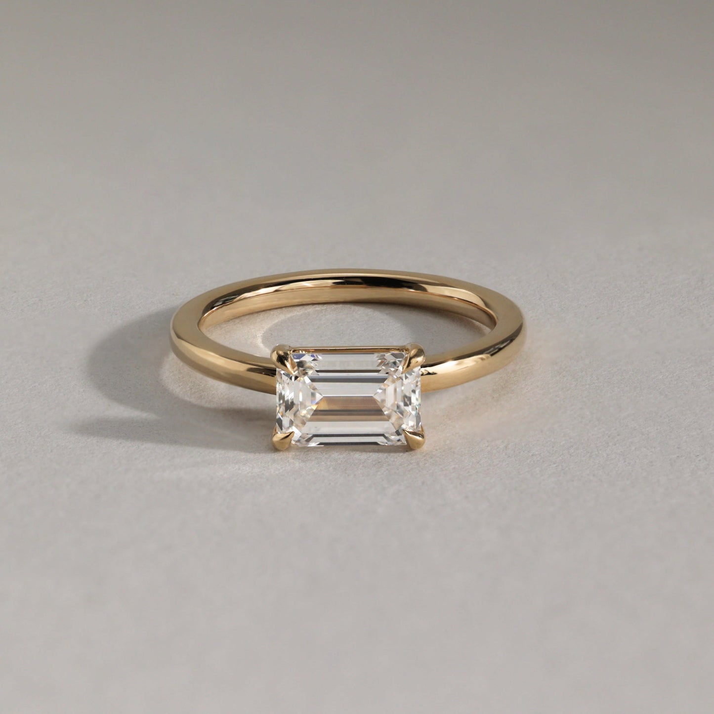2 CT East West Emerald Solitaire Moissanite Engagement Ring